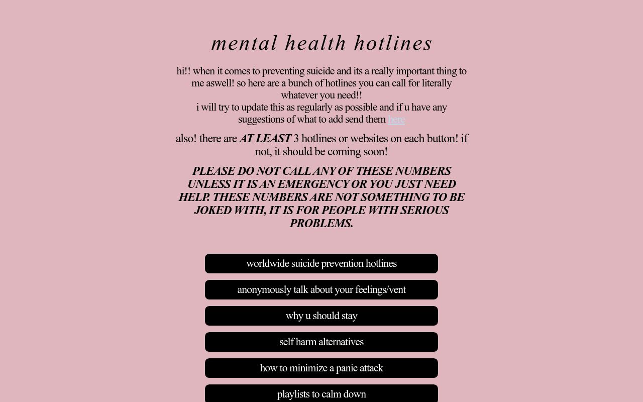 mental health hotlines
